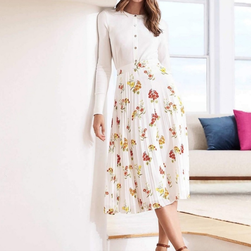 Loft Floral Pleated Skirt